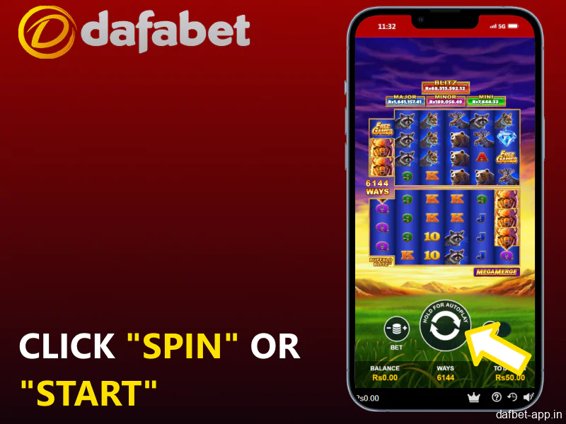 Start your gaming session by clicking Spin or Start