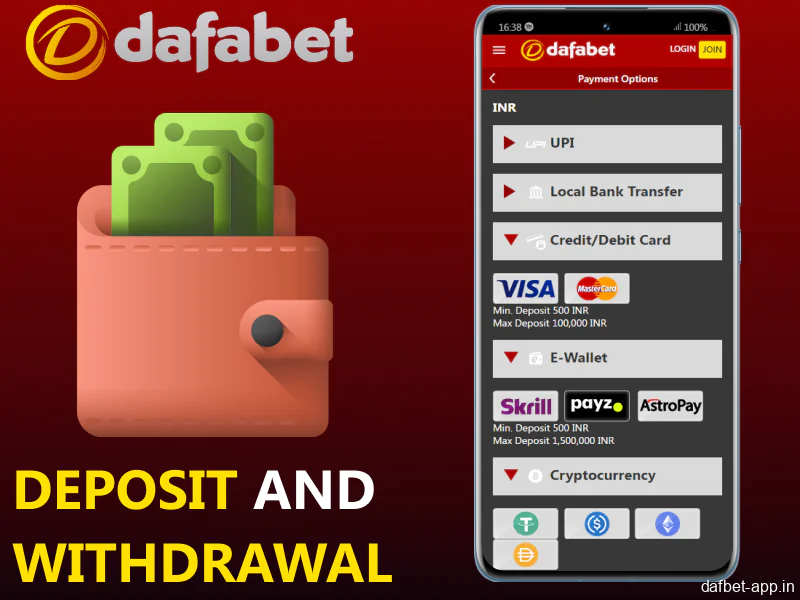 Available payment methods for Indian players in the Dafabet app