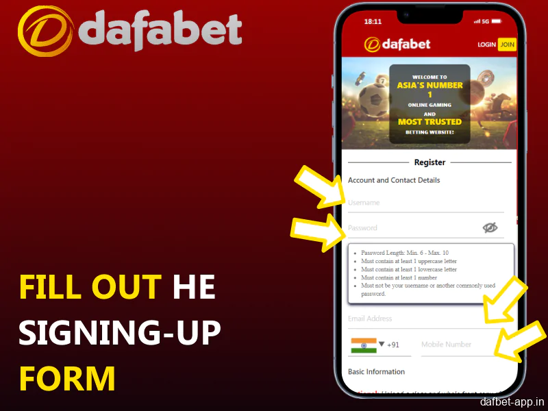 Complete the sign-up form within the app