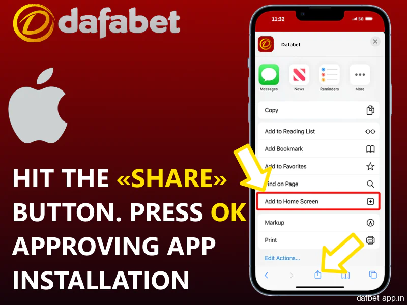 Use the 'Share' button to authorize the Dafabet app installation