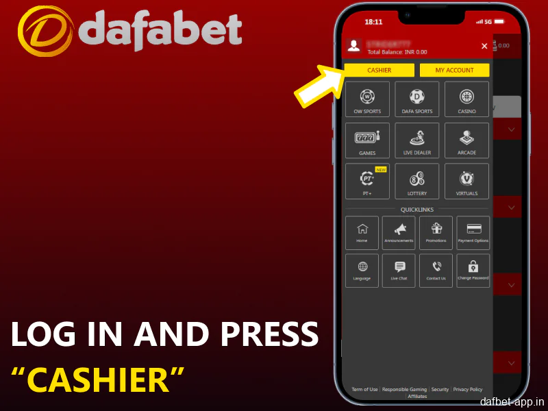 Sign in to the app and navigate to the \"Cashier\" section