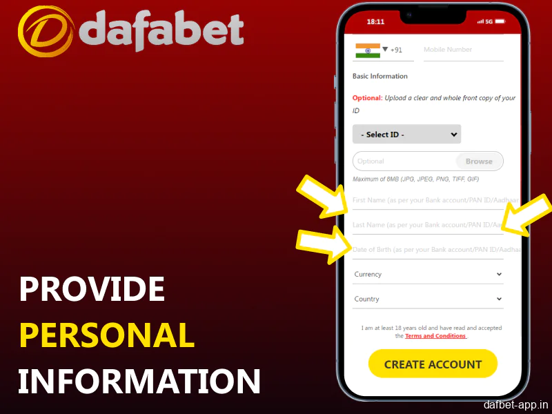 Enter your personal information in the Dafabet app