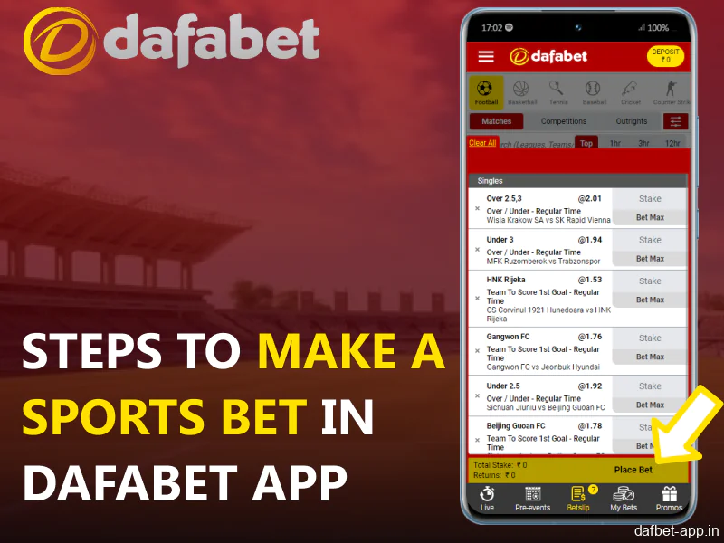 Quick instructions for sports betting in the Dafabet app
