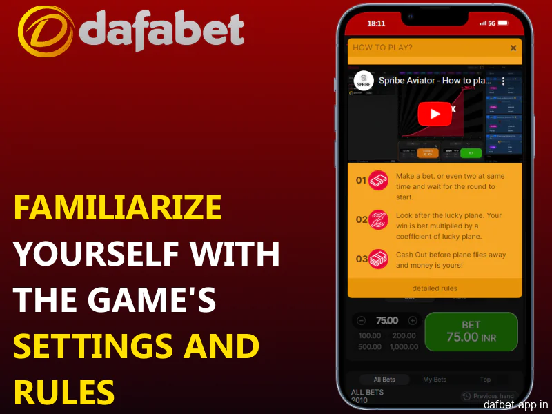 Review the game's rules and settings within the Dafabet mobile app