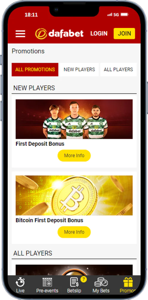 Explore available bonuses and special offers within the Dafabet app